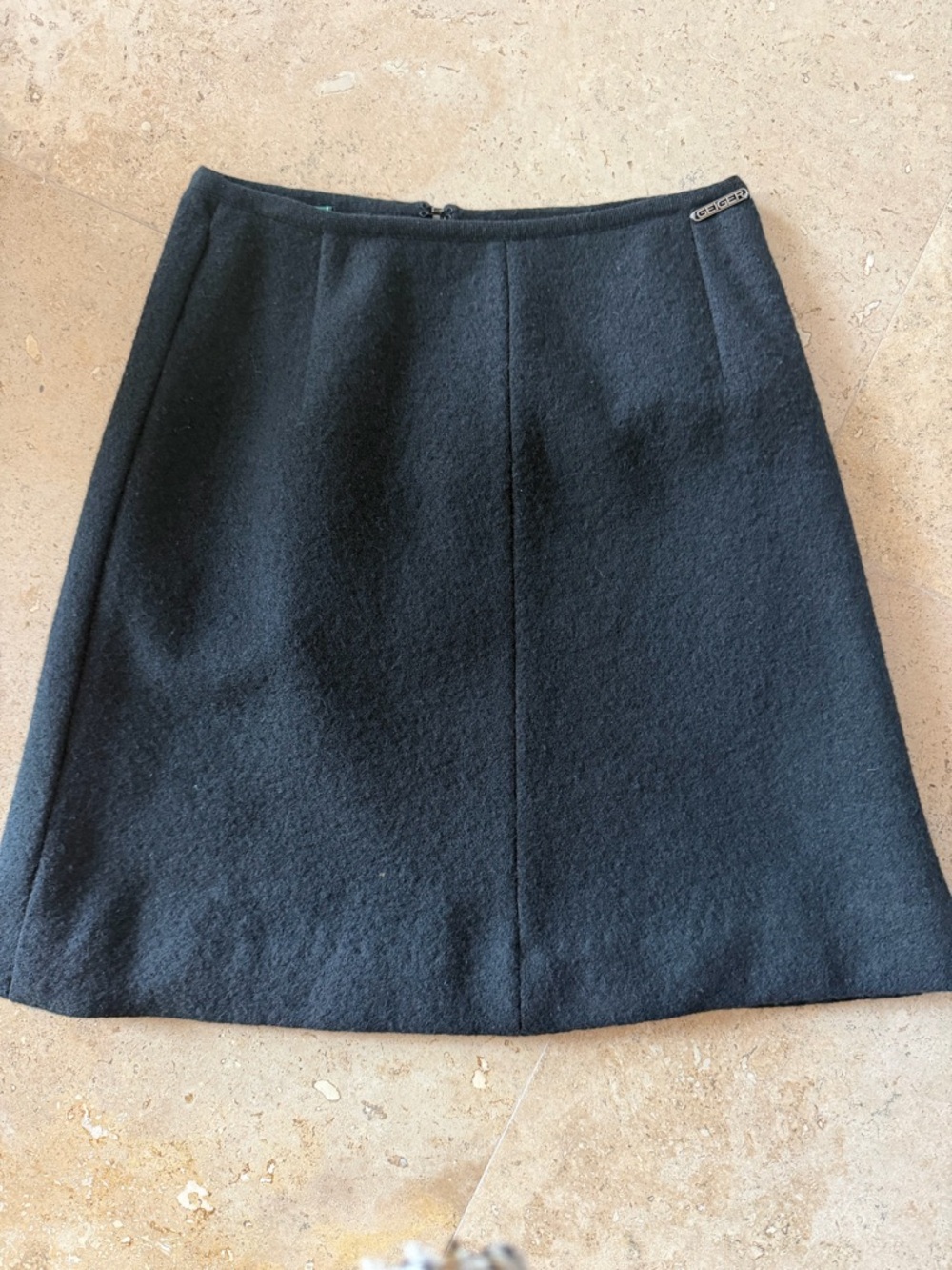 Black A-Line Wool Skirt with Subtle Front Seam